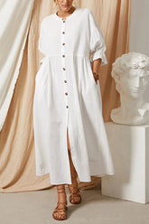 Vestido midi con cuello redondo y bolsillos abotonados